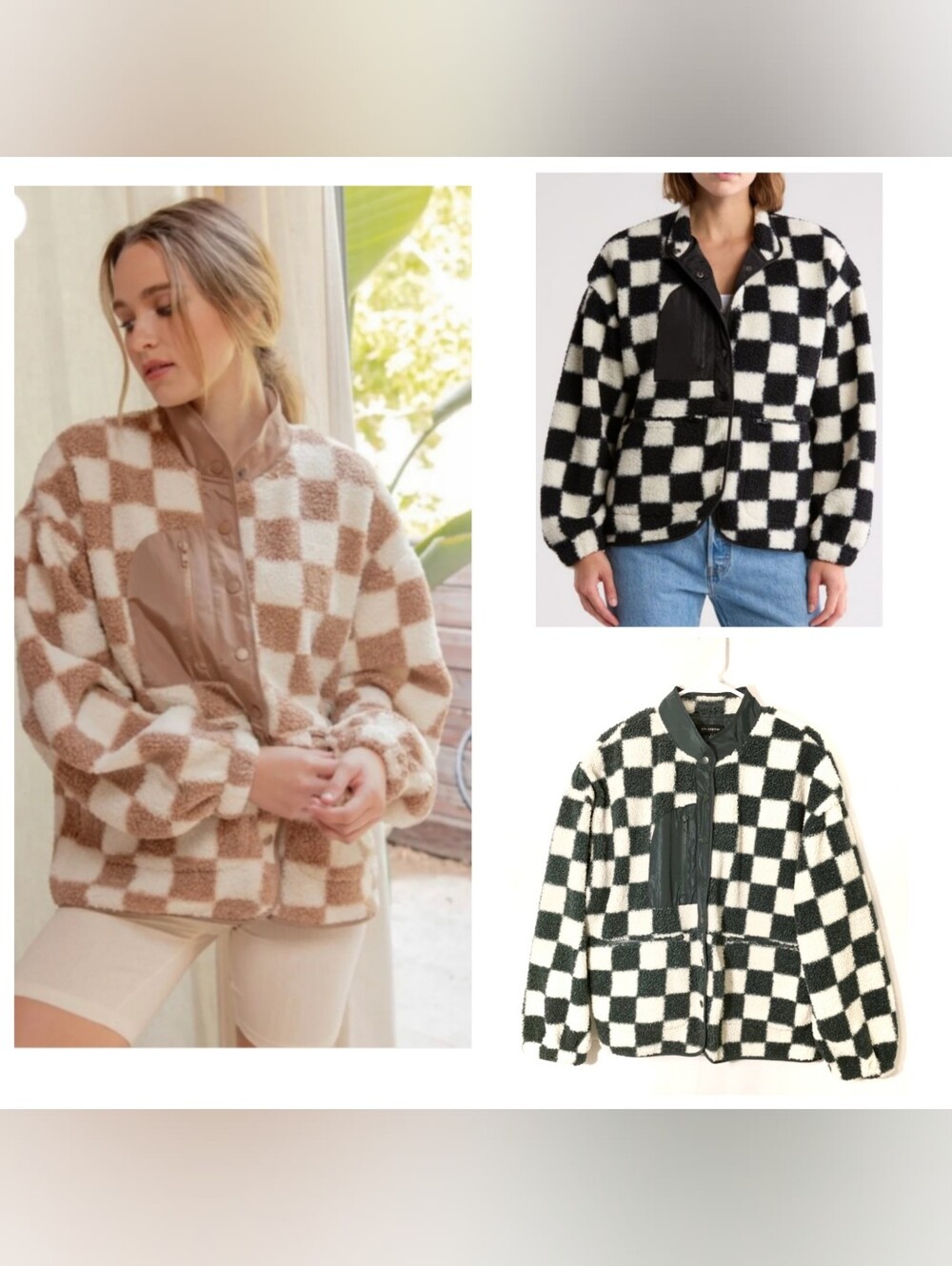 BLU PEPPER Green Checkered Teddy Fleece Jacket L